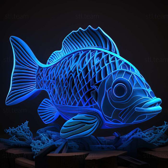Синяя неоновая рыба